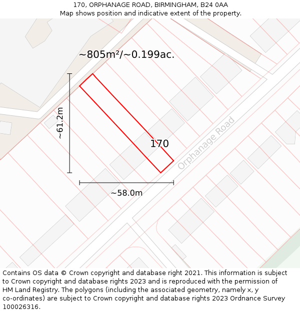 170, ORPHANAGE ROAD, BIRMINGHAM, B24 0AA: Plot and title map