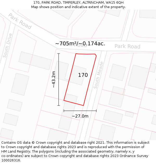 170, PARK ROAD, TIMPERLEY, ALTRINCHAM, WA15 6QH: Plot and title map