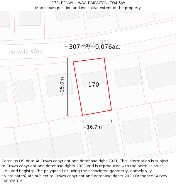 170, PENWILL WAY, PAIGNTON, TQ4 5JW: Plot and title map