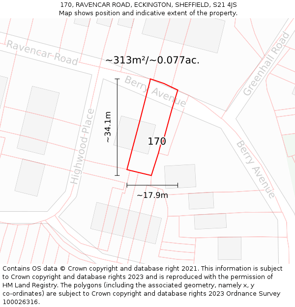 170, RAVENCAR ROAD, ECKINGTON, SHEFFIELD, S21 4JS: Plot and title map