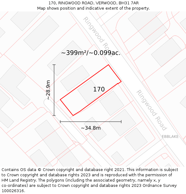 170, RINGWOOD ROAD, VERWOOD, BH31 7AR: Plot and title map