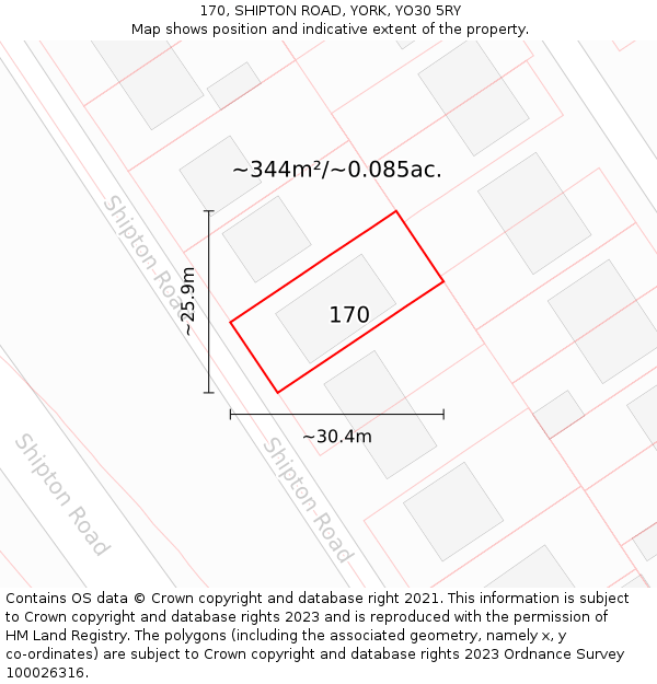 170, SHIPTON ROAD, YORK, YO30 5RY: Plot and title map