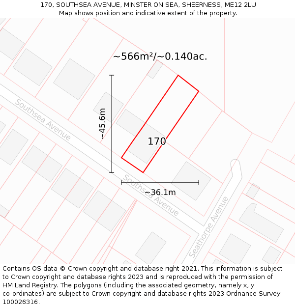 170, SOUTHSEA AVENUE, MINSTER ON SEA, SHEERNESS, ME12 2LU: Plot and title map