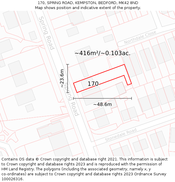 170, SPRING ROAD, KEMPSTON, BEDFORD, MK42 8ND: Plot and title map