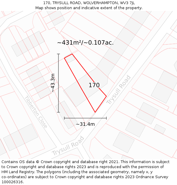 170, TRYSULL ROAD, WOLVERHAMPTON, WV3 7JL: Plot and title map