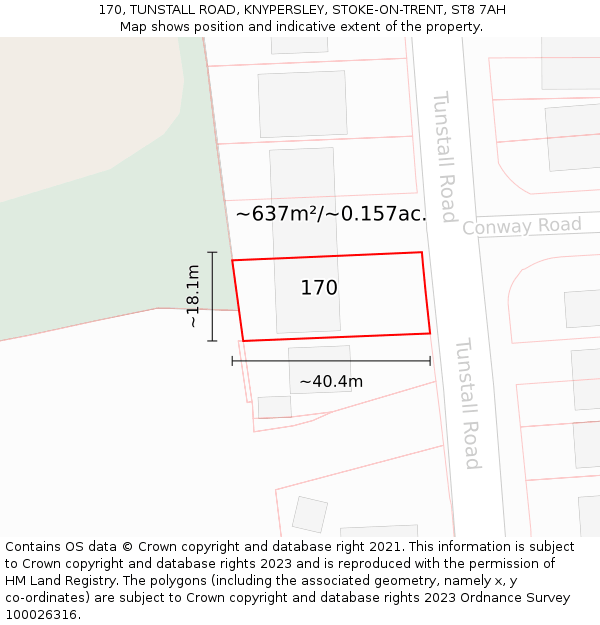 170, TUNSTALL ROAD, KNYPERSLEY, STOKE-ON-TRENT, ST8 7AH: Plot and title map