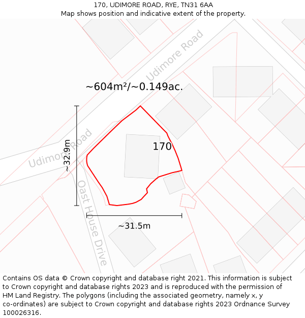 170, UDIMORE ROAD, RYE, TN31 6AA: Plot and title map