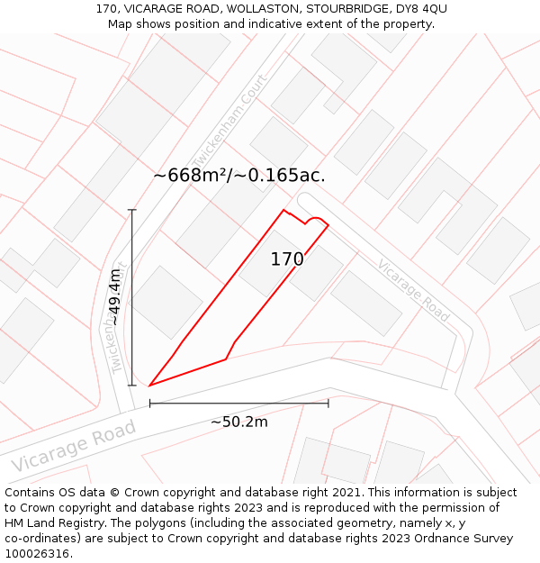 170, VICARAGE ROAD, WOLLASTON, STOURBRIDGE, DY8 4QU: Plot and title map