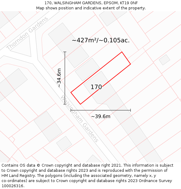 170, WALSINGHAM GARDENS, EPSOM, KT19 0NF: Plot and title map