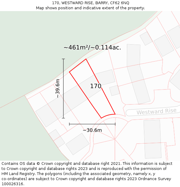 170, WESTWARD RISE, BARRY, CF62 6NQ: Plot and title map