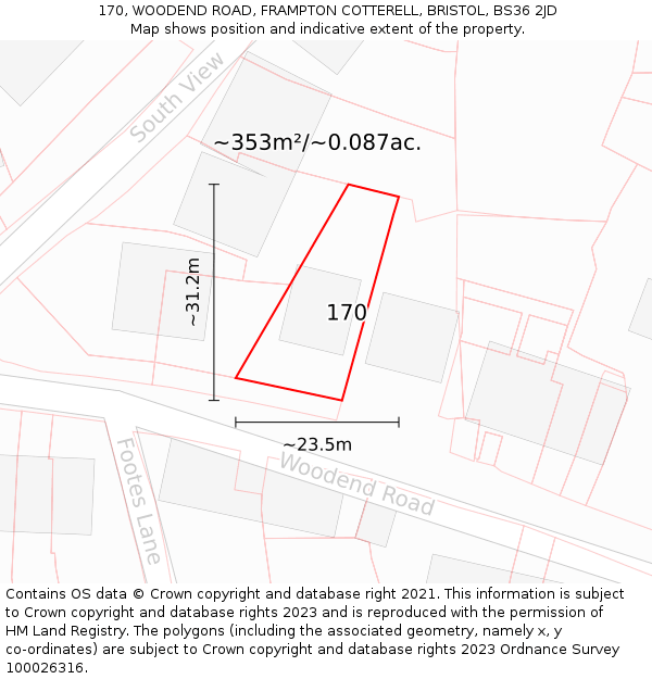 170, WOODEND ROAD, FRAMPTON COTTERELL, BRISTOL, BS36 2JD: Plot and title map