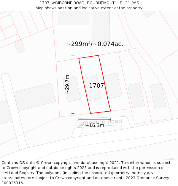 1707, WIMBORNE ROAD, BOURNEMOUTH, BH11 9AS: Plot and title map