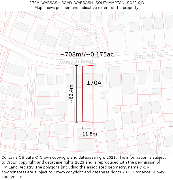 170A, WARSASH ROAD, WARSASH, SOUTHAMPTON, SO31 9JD: Plot and title map