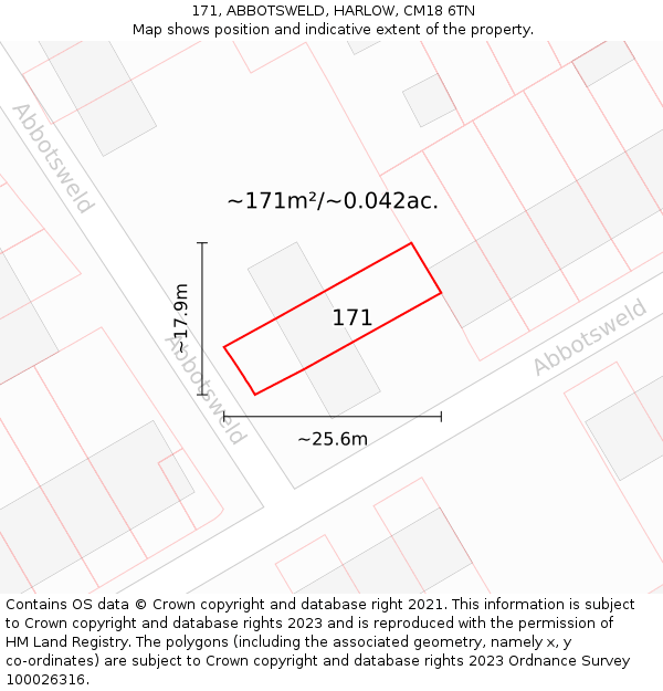 171, ABBOTSWELD, HARLOW, CM18 6TN: Plot and title map