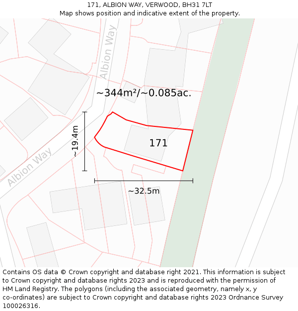 171, ALBION WAY, VERWOOD, BH31 7LT: Plot and title map