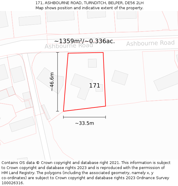 171, ASHBOURNE ROAD, TURNDITCH, BELPER, DE56 2LH: Plot and title map