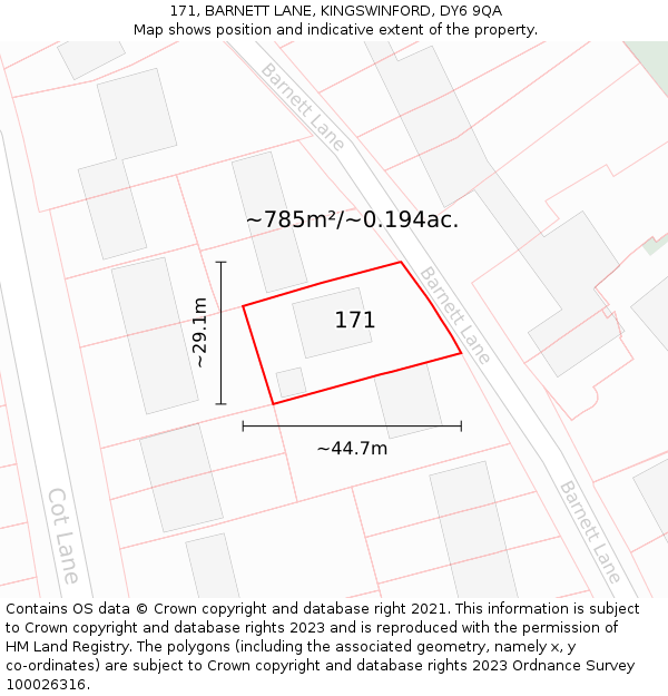 171, BARNETT LANE, KINGSWINFORD, DY6 9QA: Plot and title map