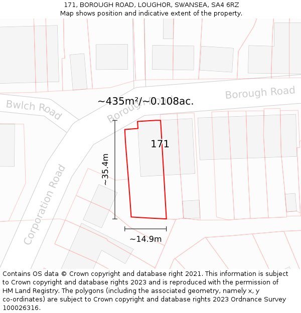 171, BOROUGH ROAD, LOUGHOR, SWANSEA, SA4 6RZ: Plot and title map