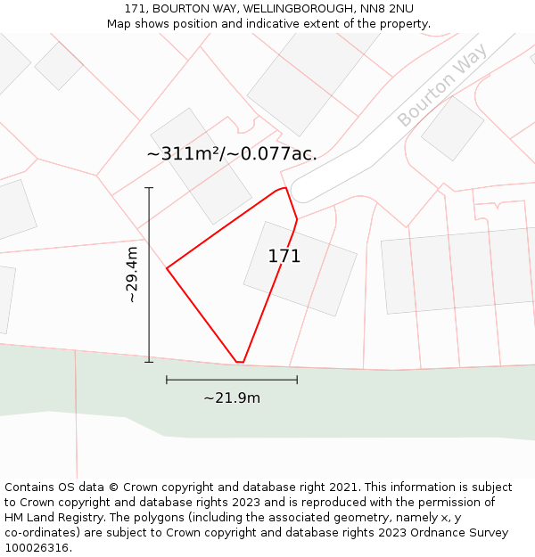 171, BOURTON WAY, WELLINGBOROUGH, NN8 2NU: Plot and title map