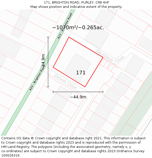 171, BRIGHTON ROAD, PURLEY, CR8 4HF: Plot and title map