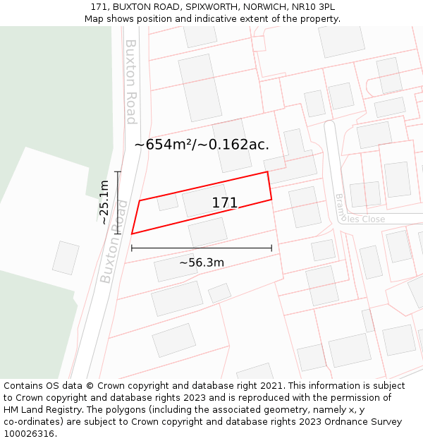 171, BUXTON ROAD, SPIXWORTH, NORWICH, NR10 3PL: Plot and title map