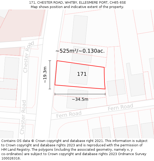 171, CHESTER ROAD, WHITBY, ELLESMERE PORT, CH65 6SE: Plot and title map