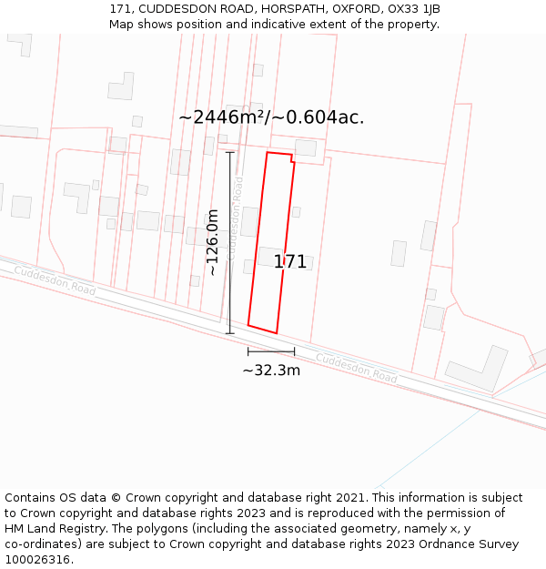 171, CUDDESDON ROAD, HORSPATH, OXFORD, OX33 1JB: Plot and title map