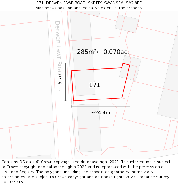 171, DERWEN FAWR ROAD, SKETTY, SWANSEA, SA2 8ED: Plot and title map