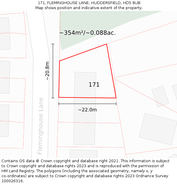 171, FLEMINGHOUSE LANE, HUDDERSFIELD, HD5 8UB: Plot and title map