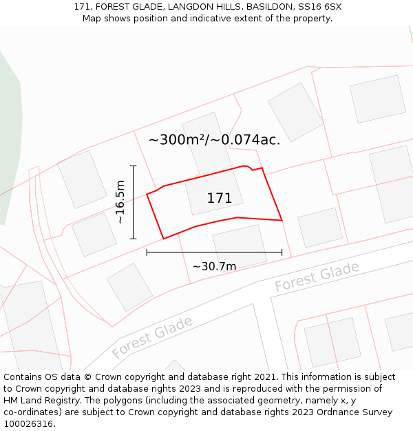 171, FOREST GLADE, LANGDON HILLS, BASILDON, SS16 6SX: Plot and title map