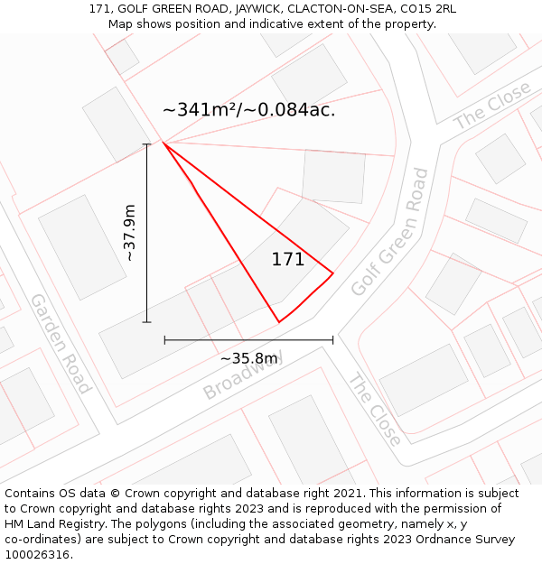 171, GOLF GREEN ROAD, JAYWICK, CLACTON-ON-SEA, CO15 2RL: Plot and title map