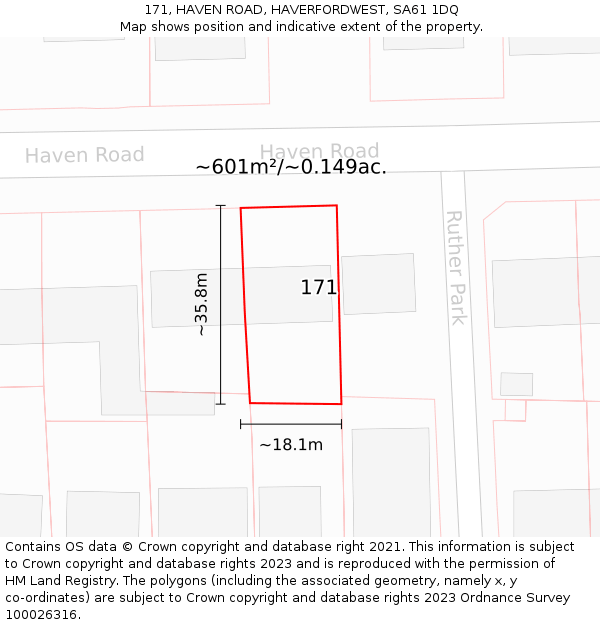 171, HAVEN ROAD, HAVERFORDWEST, SA61 1DQ: Plot and title map