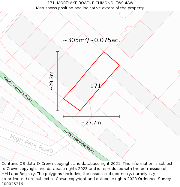 171, MORTLAKE ROAD, RICHMOND, TW9 4AW: Plot and title map