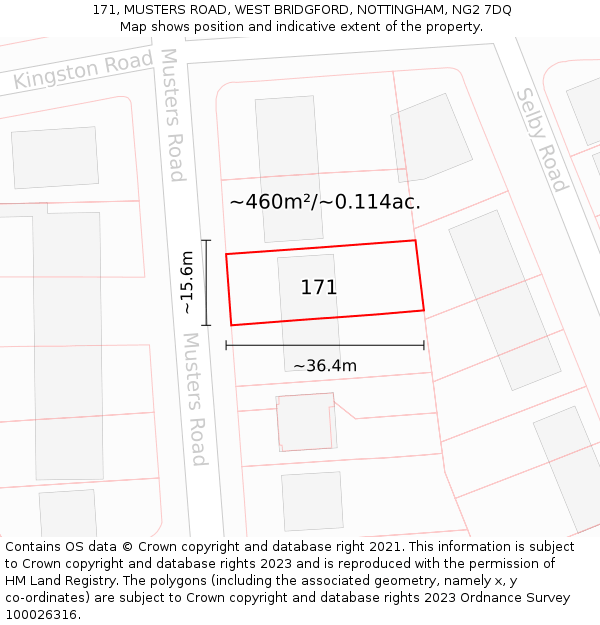 171, MUSTERS ROAD, WEST BRIDGFORD, NOTTINGHAM, NG2 7DQ: Plot and title map