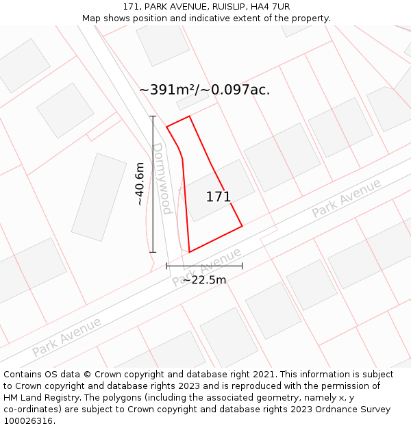 171, PARK AVENUE, RUISLIP, HA4 7UR: Plot and title map