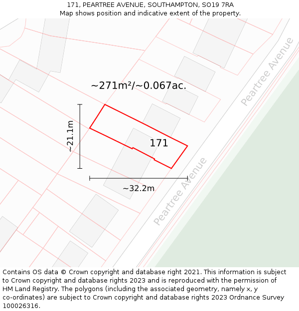 171, PEARTREE AVENUE, SOUTHAMPTON, SO19 7RA: Plot and title map