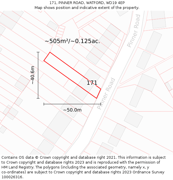 171, PINNER ROAD, WATFORD, WD19 4EP: Plot and title map