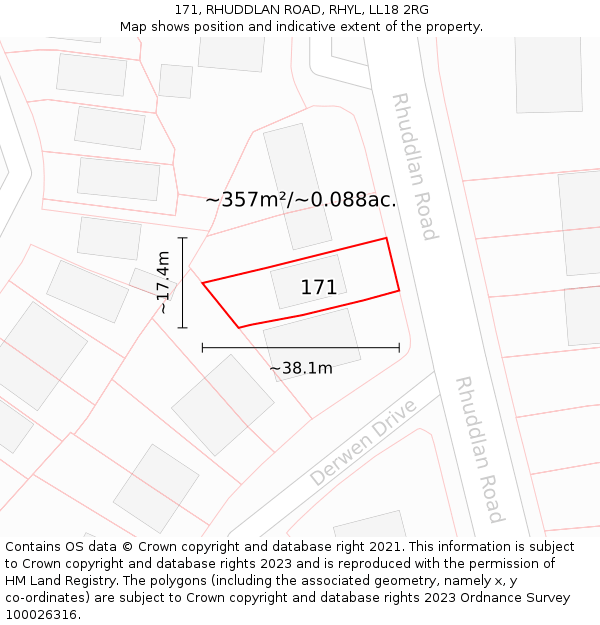 171, RHUDDLAN ROAD, RHYL, LL18 2RG: Plot and title map