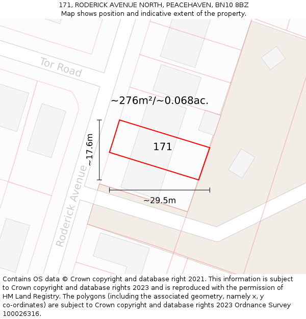 171, RODERICK AVENUE NORTH, PEACEHAVEN, BN10 8BZ: Plot and title map