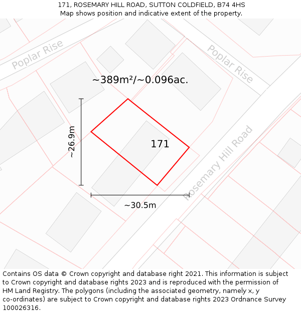 171, ROSEMARY HILL ROAD, SUTTON COLDFIELD, B74 4HS: Plot and title map