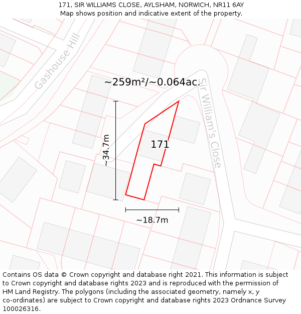 171, SIR WILLIAMS CLOSE, AYLSHAM, NORWICH, NR11 6AY: Plot and title map