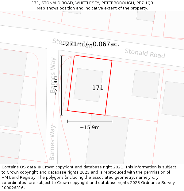 171, STONALD ROAD, WHITTLESEY, PETERBOROUGH, PE7 1QR: Plot and title map