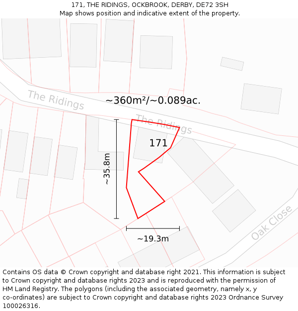 171, THE RIDINGS, OCKBROOK, DERBY, DE72 3SH: Plot and title map