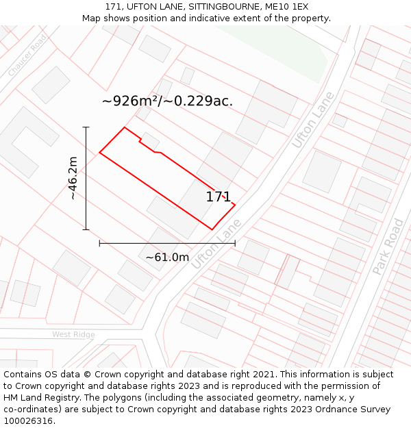 171, UFTON LANE, SITTINGBOURNE, ME10 1EX: Plot and title map