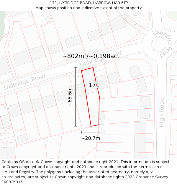 171, UXBRIDGE ROAD, HARROW, HA3 6TP: Plot and title map