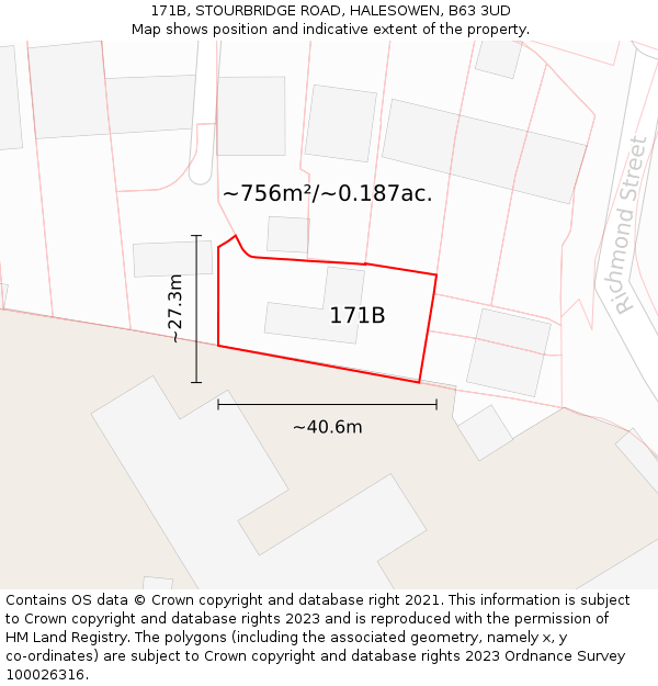 171B, STOURBRIDGE ROAD, HALESOWEN, B63 3UD: Plot and title map