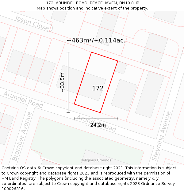 172, ARUNDEL ROAD, PEACEHAVEN, BN10 8HP: Plot and title map