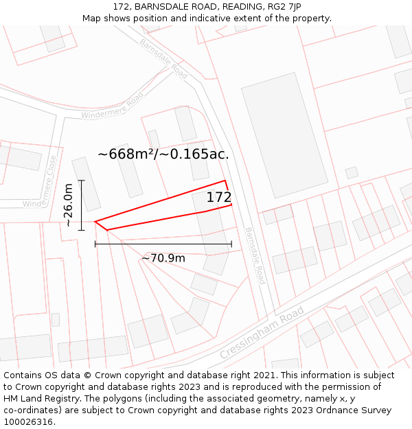 172, BARNSDALE ROAD, READING, RG2 7JP: Plot and title map