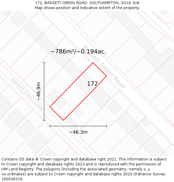 172, BASSETT GREEN ROAD, SOUTHAMPTON, SO16 3LW: Plot and title map