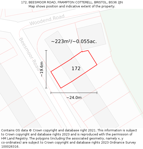 172, BEESMOOR ROAD, FRAMPTON COTTERELL, BRISTOL, BS36 2JN: Plot and title map